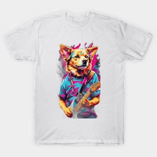 Dog holding an electric guitar. T-Shirt